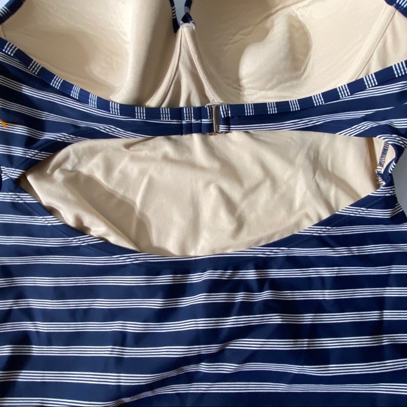 Merona Swimsuit One Piece Blue Stripes X Large String Halter - Picture 4 of 11